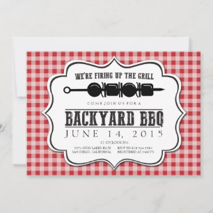 Invitación Grill BBQ Backyard con Red Gingham
