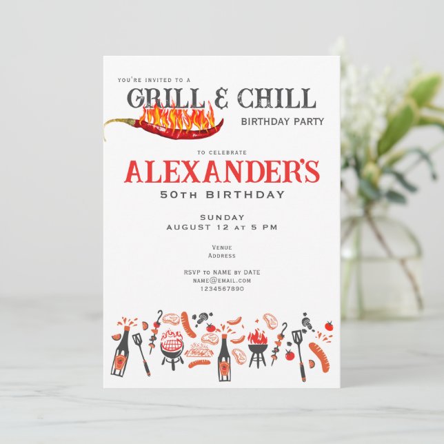 Invitación Grill & Chill Cookout BBQ Barbeque Fiesta de Cumpl (Anverso de pie)