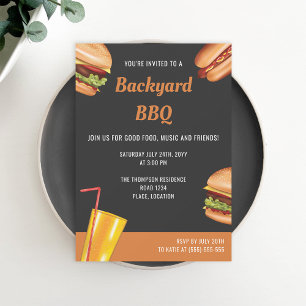 Invitación Grill Food Hamburger Hot Dog Summer Backyard BBQ