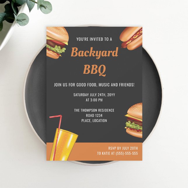 Invitación Grill Food Hamburger Hot Dog Summer Backyard BBQ (Subido por el creador)