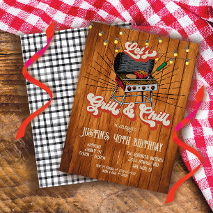 Invitación Grill y Chill BBQ Woodcut Fiesta de cumpleaños ret