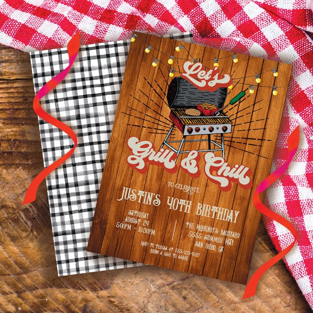Invitación Grill y Chill BBQ Woodcut Fiesta de cumpleaños ret (Subido por el creador)