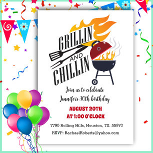 Invitación Grillin N Chillin Backyard Cookout BBQ Cumpleaños