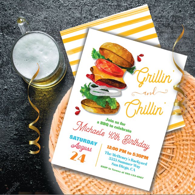 Invitación Grillin y Chillin BBQ Hamburger Birthday (Subido por el creador)