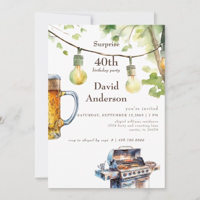 Invitación Grilling Surprise 40th Birthday Party (Anverso)