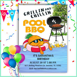 Invitación Grilln Y Chillin BBQ Birday Pool Fiesta Invita