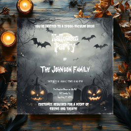 Invitación Grim Halloween Party con Jack-o'-Lanterns y murcié