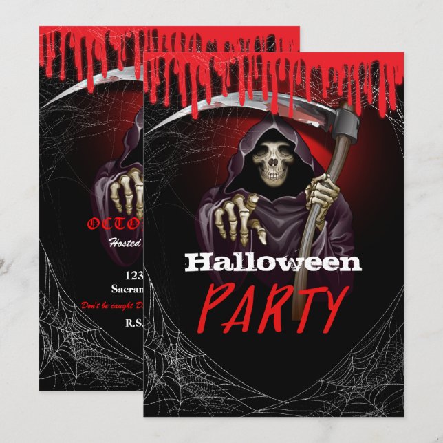 Invitación Grim Reaper Bloody Halloween Party (Anverso / Reverso)
