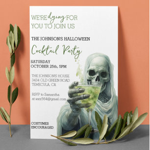Invitación Grim Reaper Cocktail Halloween Party Watercolor
