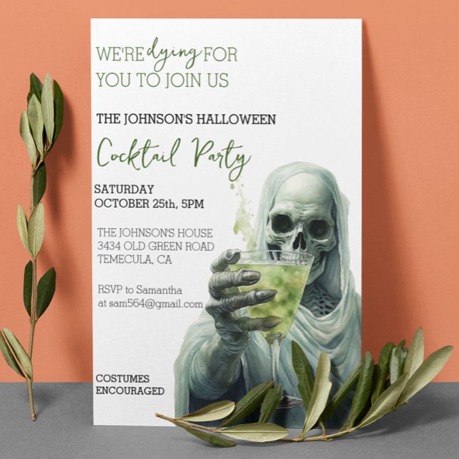 Invitación Grim Reaper Cocktail Halloween Party Watercolor (Subido por el creador)