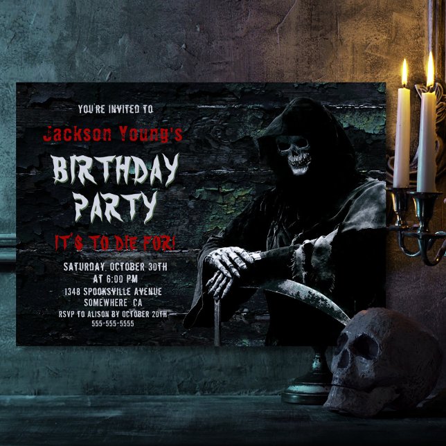 Invitación Grim Reaper Cualquier Fiesta de Cumpleaños de Edad (Subido por el creador)