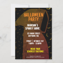 Invitación Grim Reaper Flying Bats Halloween