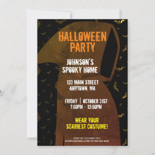 Invitación Grim Reaper Flying Bats Halloween