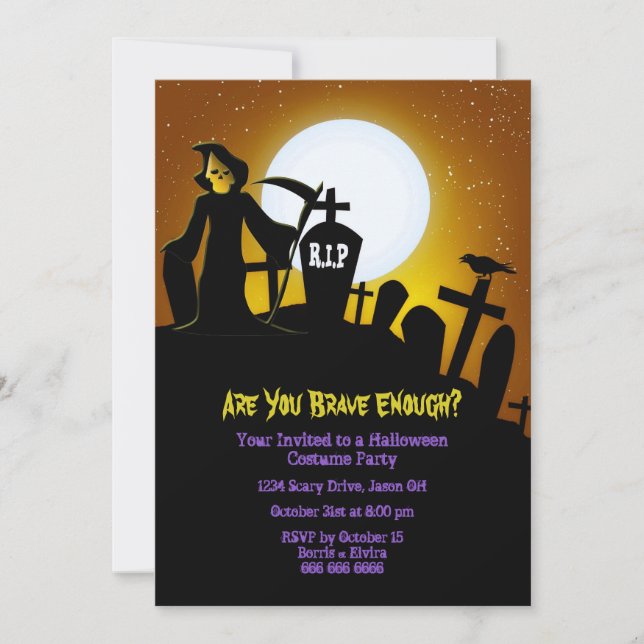 Invitación Grim Reaper Scary Halloween Party (Anverso)