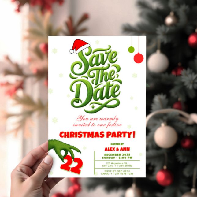 Invitación Grinch Style Christmas Party Save the Date (Grinch Style Christmas Party Save the Date Invitation, Funny Xmas invite)