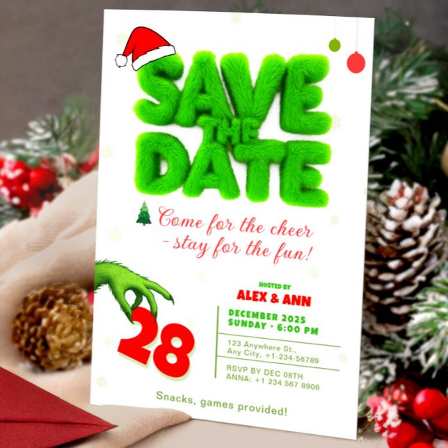 Invitación Grinch Style Save The Date Christmas New Year (Grinch Style Save The Date Christmas New Year Invitation, Merry Grinchmas, Christmas Invitation)