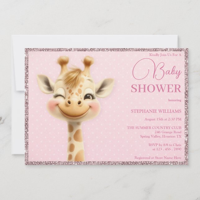 Invitación Grinning Cute Baby Giraffe, Baby Shower (Anverso)