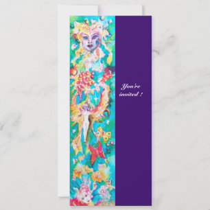 Invitación GRIPE FERIA TALE azul púrpura fucsia rosa blanco