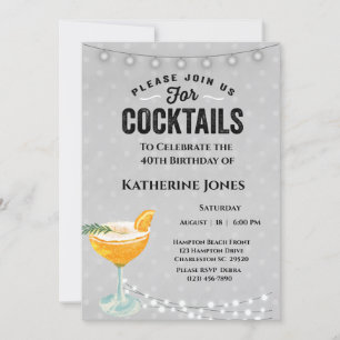 Invitación Gris 40.ª Fiesta de cócteles por cumpleaños