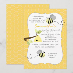 Invitación gris amarilla de abeja bumble neutra pa