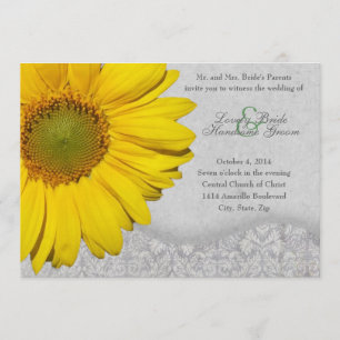 Invitación gris amarilla de la boda del girasol
