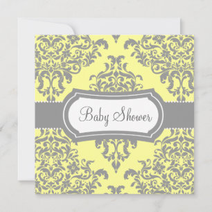 Invitación Gris amarillo de Baby Shower Dovey del damasco