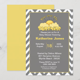 Invitación Gris amarillo Eres mi Baby Shower Sunshine