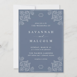 Invitación Gris azul turbio | Vintage Ornate Classic Boda I