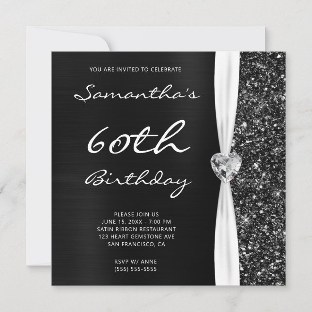 Invitación Gris Black Ombre Relieve metalizado Faux Purpurina (Anverso)