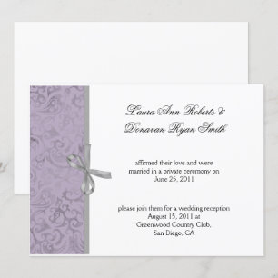 Invitación Gris blanco damasco post matrimonial lila claro