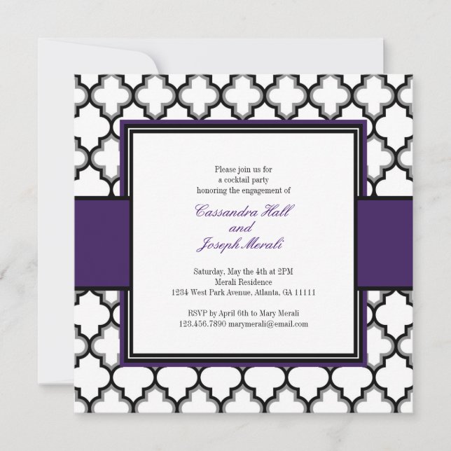 Invitación gris, blanco y negro, morado (Anverso)