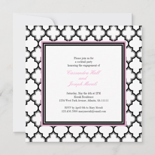 Invitación gris, blanco y negro, rosa (Anverso)