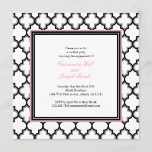 Invitación gris, blanco y negro, rosa