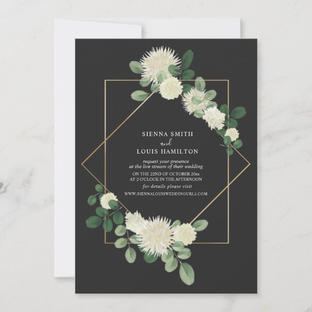 Invitación Gris botánico floral Boda virtual de transmisión e (Anverso)