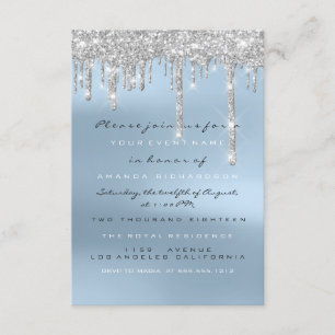 Invitación Gris Brillo Gotea Plateado Azul Boda Cumpleaños 16