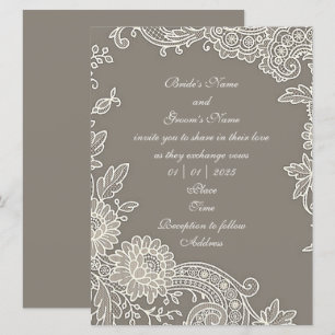 Invitación Gris caqui profundo con Boda de desplazamiento flo