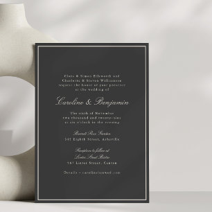 Invitación Gris Carbón Clásico Formal Boda Caligrafía