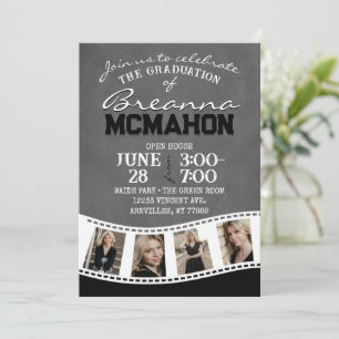 Invitación Gris Chalkboard Filmstrip 5 Graduación de imágenes