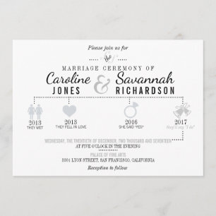 Invitación gris clara de la boda de la cronología