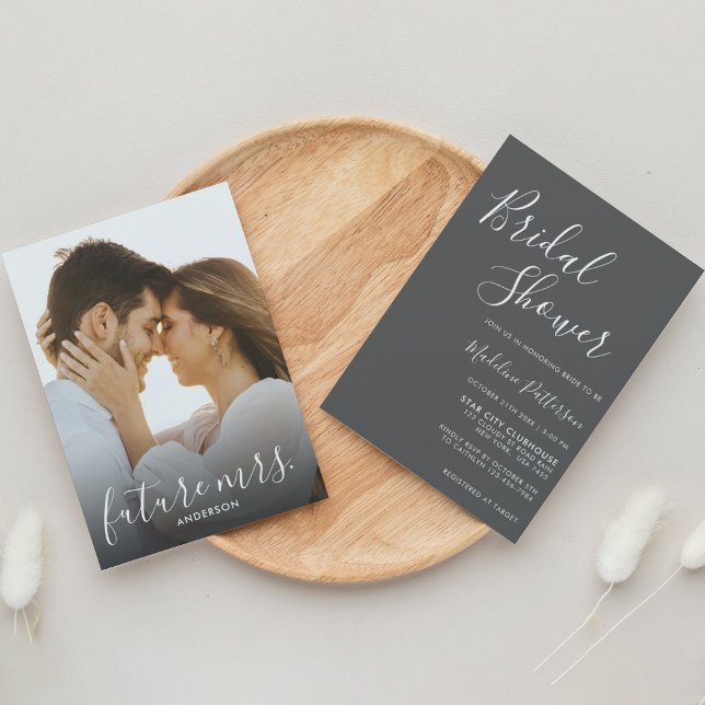 Invitación Gris clásico moderno con ducha de fotos de novia (Subido por el creador)