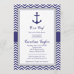 Invitación gris de Baby Shower de la marina de