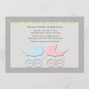 Invitación gris de Baby Shower de los gemelos del