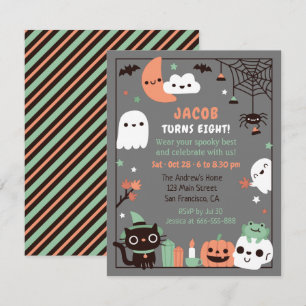 Invitación Gris de cumpleaños de Halloween para niños curados