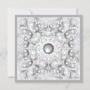 Invitación Gris de encaje cerámico y copo de nieve