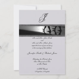 Invitación gris de la boda del monograma romántico