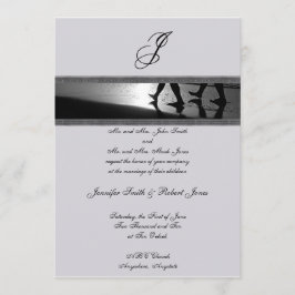 Invitación gris de la boda del monograma romántico