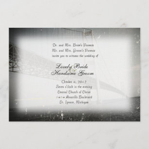 Invitación gris de la boda del puente de Mackinac