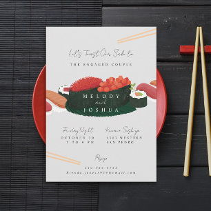 Invitación Gris de la fiesta previa a la boda del sushi