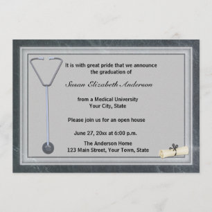 Invitación gris de la graduación del estetoscopio