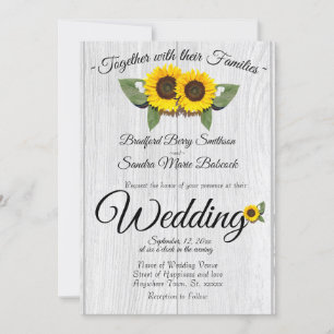 Invitación gris de madera de girasol Boda rústico